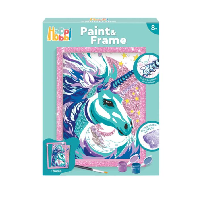 HappiHobbi Paint & Frame Paint by Numbers Fairytale Unicorn For Ages 8+
