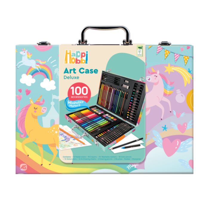 HappiHobbi Art Case Deluxe Unicorn With 100 Accessories For Ages 3+