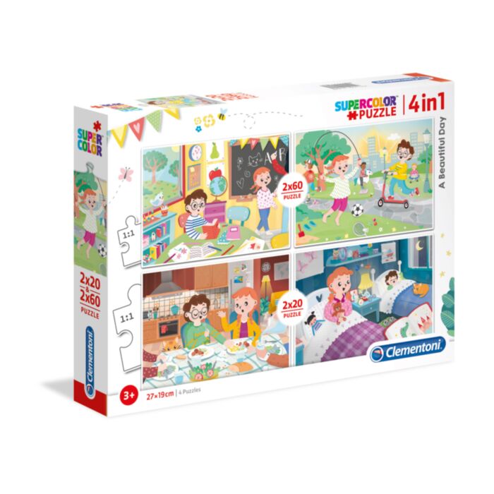 Clementoni Kids Puzzle Super Color Mattina - Pomeriggio - Sera - Notte 2x20 & 2x60 pcs