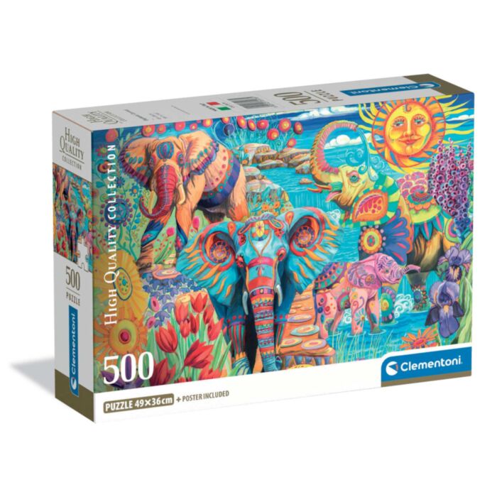 Clementoni Puzzle High Quality Collection Elephants Carnival 500 pcs - Compact Box