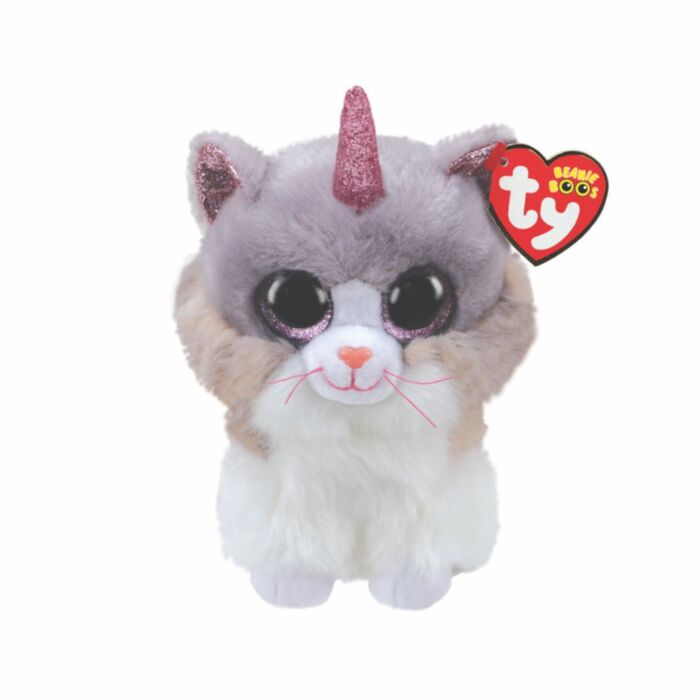 TY Beanie Boos Asher Χνουδωτό Γατούλα Μονόκερος Λευκό Και Γκρι 15εκ