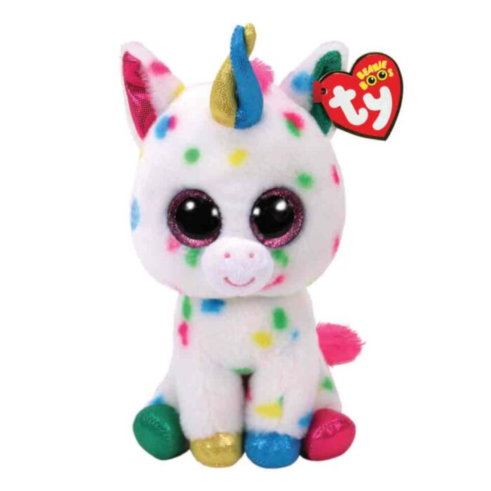 TY Beanie Boos Harmonie Χνουδωτό Μονόκερος Πιτσιλωτός Λευκό 15εκ