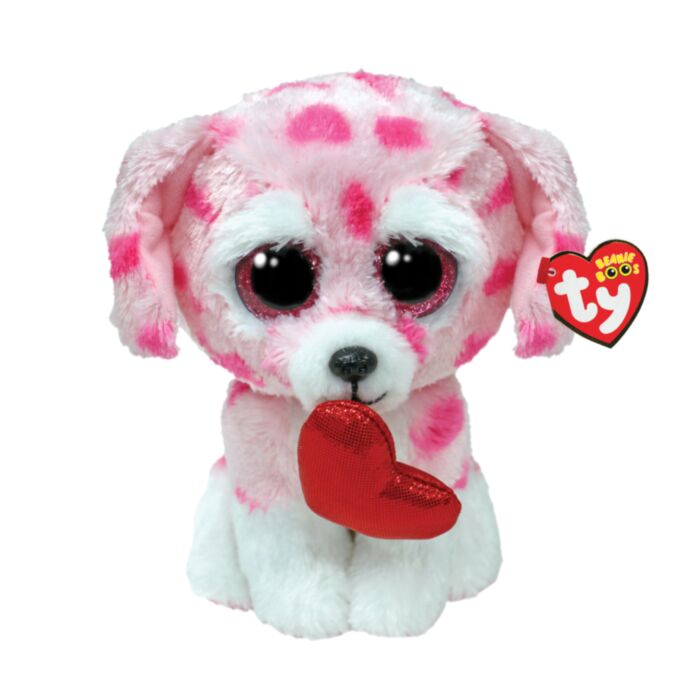 TY Beanie Boos Rory Χνουδωτό Σκυλάκι Ροζ Με Καρδιές 15εκ