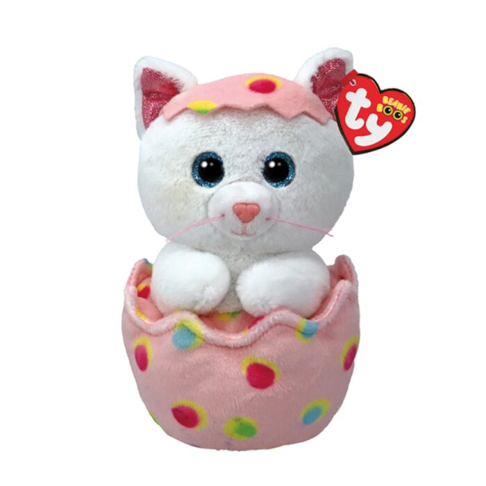 TY Beanie Boos Giggles Χνουδωτή Γατούλα Σε Αυγό Λευκό & Ροζ 15εκ