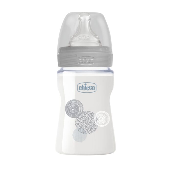 Chicco Glass Baby Bottle Well Being Anti-Colic Gray 150ml For 0+ Months