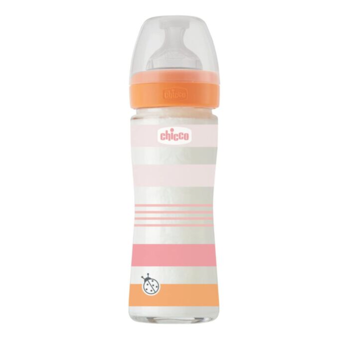 Chicco Glass Baby Bottle Well Being Anti-Colic with Silicone Nipple Pink 240ml For 0+ Months