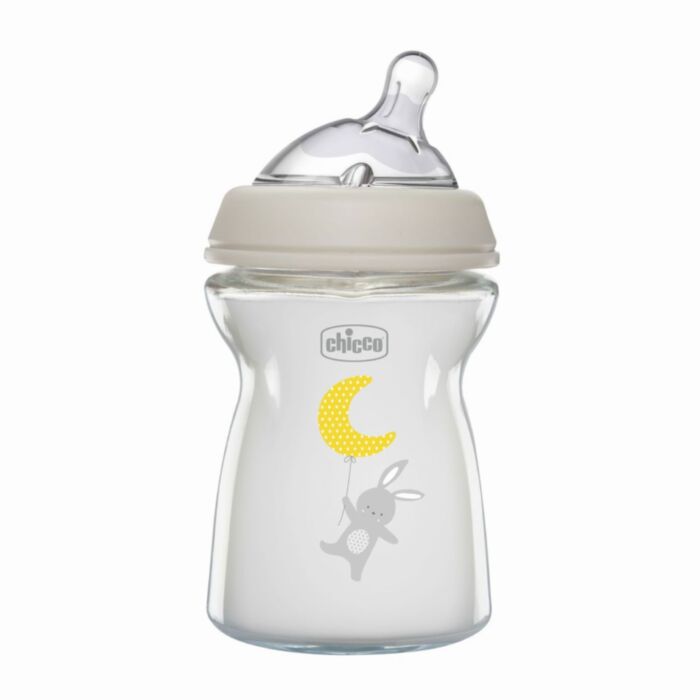 Chicco Glass Baby Bottle Natural Feeling Anti-Colic White 250ml For 0+ Months