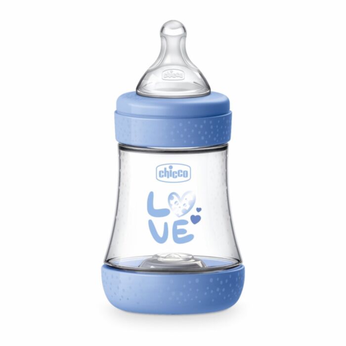 Chicco Plastic Baby Bottle Perfect 5 Anti-Colic with Silicone Nipple Blue 150ml For 0+ Months