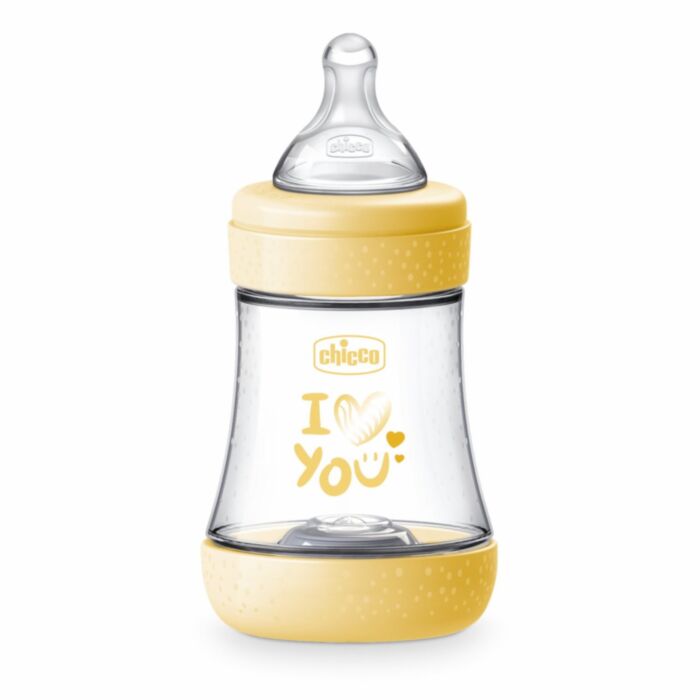 Chicco Plastic Baby Bottle Perfect 5 Anti-Colic with Silicone Nipple Yellow 150ml For 0+ Months