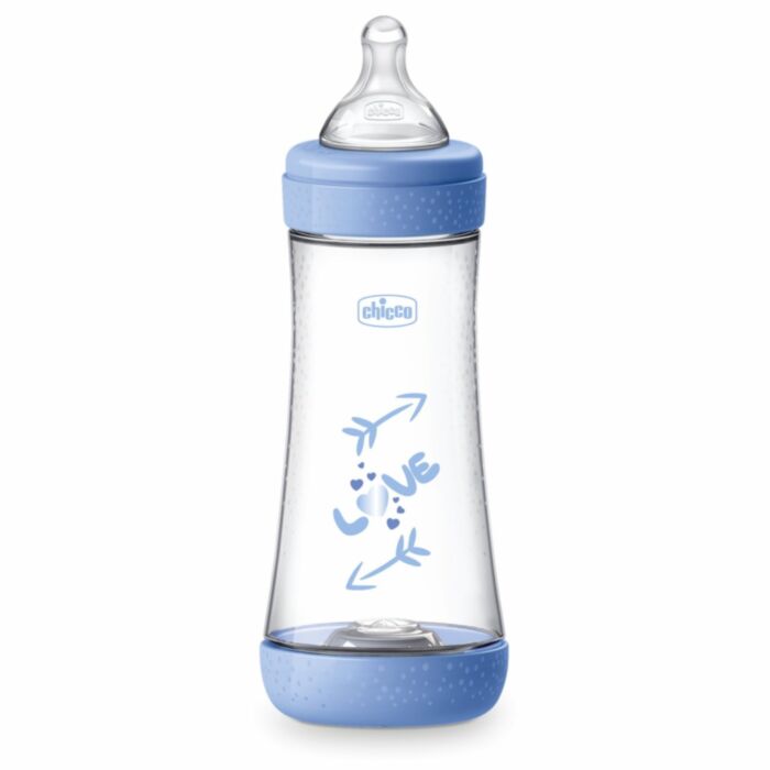 Chicco Plastic Baby Bottle Perfect 5 Anti-Colic with Silicone Nipple Blue 300ml For 4+ Months