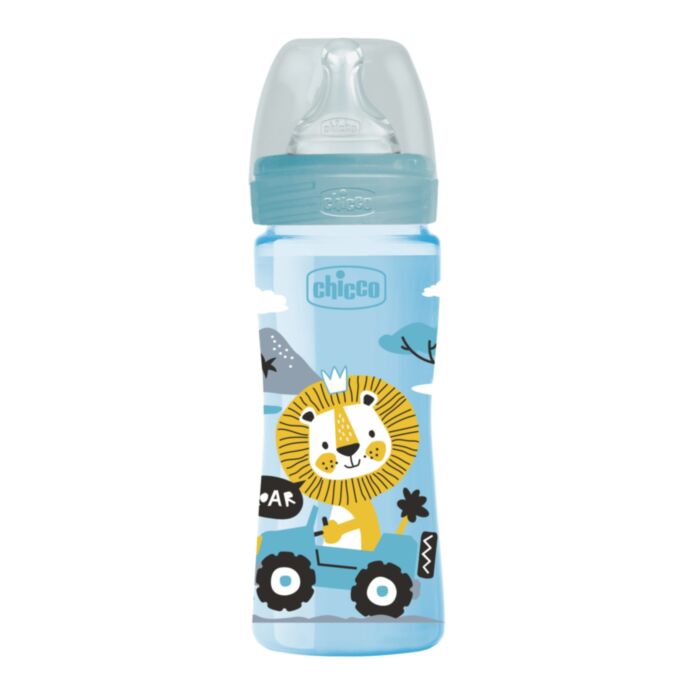 Chicco Plastic Baby Bottle Well Being Anti-Colic with Silicone Nipple Blue 250ml For 2+ Months