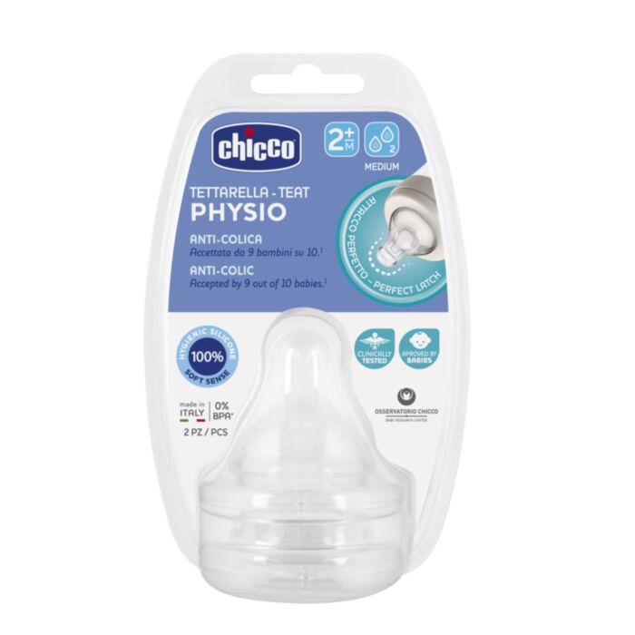 Chicco Silicone Nipple Physio Perfect 5 Medium Flow for 2+ Months 2pcs