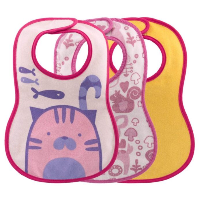 Chicco Easy Meal Fabric Bib Pink for 6+ Months 3 pcs