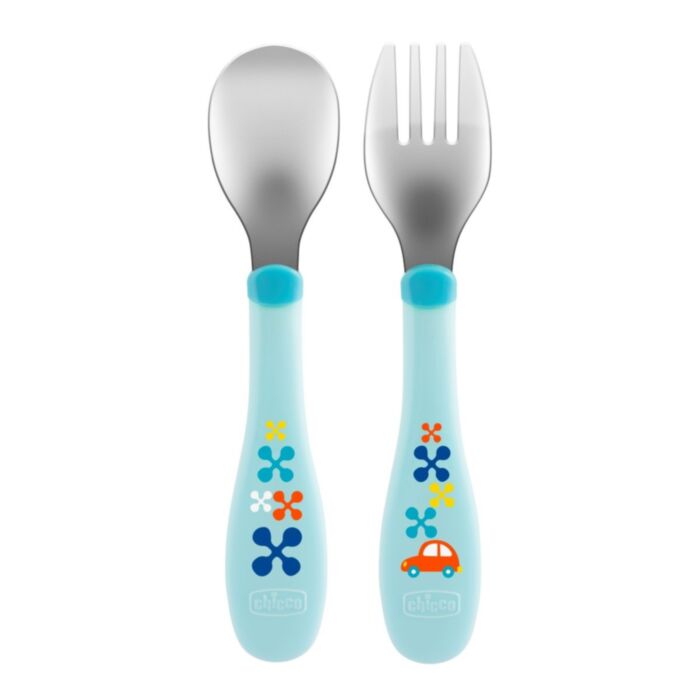 Chicco Baby Fork & Spoon Set Blue for 18+ Months