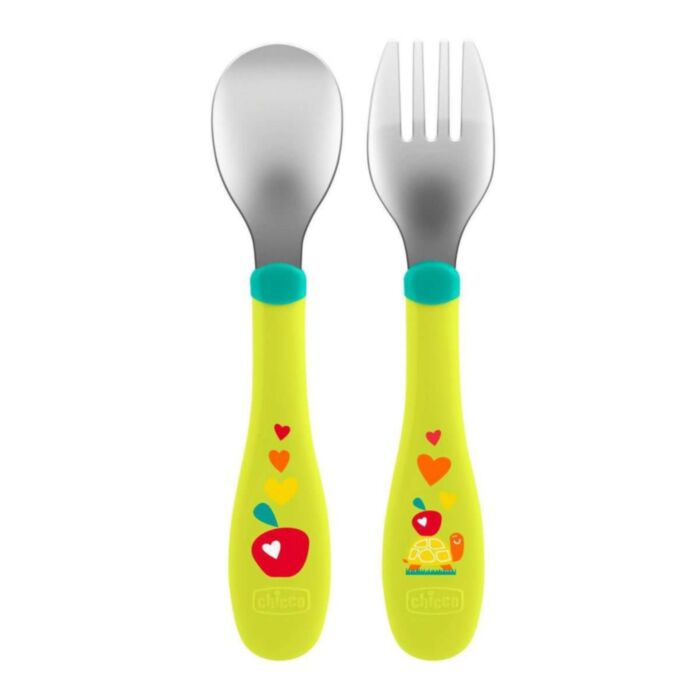 Chicco Baby Fork & Spoon Set Green for 18+ Months