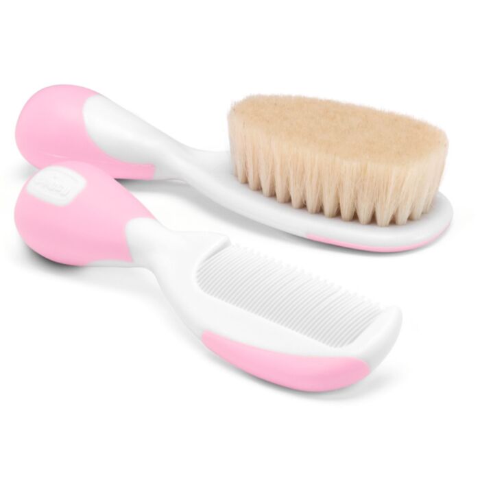 Chicco Baby Brush & Comb with Natural Bristles Pink for 0+ Months